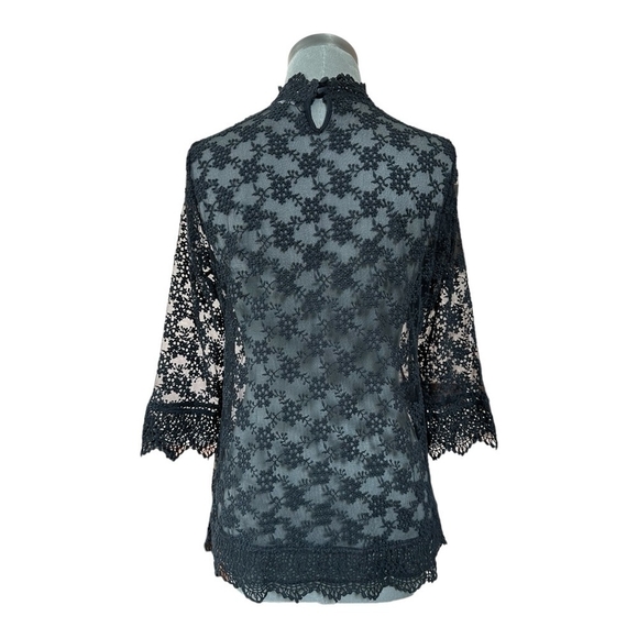 Women's Blouse Marks & Spencer Black Lace Blouse 3/4 Sleeve Sheer Crochet Top - Picture 8 of 9